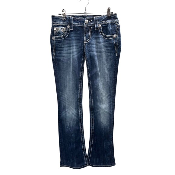 Miss Me Jeans Women's Size 25 Blue Signature Boot Cut Rhinestones Embroidery - Picture 1 of 4